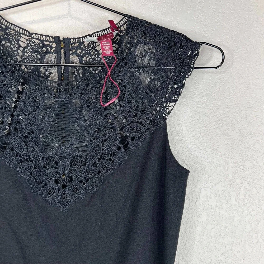 Ted Baker‎ Violina Mini Dress Size Large Black Lace Trim Jersey Sleeveless Party